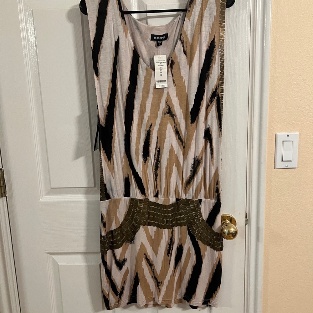 Bebe Women's Zigzag Midi Dress - Black and Tan